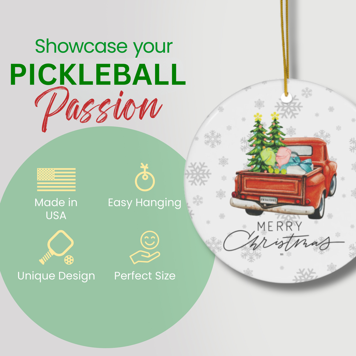 Vintage Truck Pickleball Ornament - Dixie Hike & Style