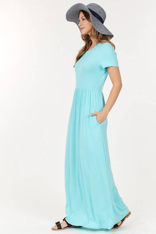 Short Sleeve Maxi Dress W Empire Waist