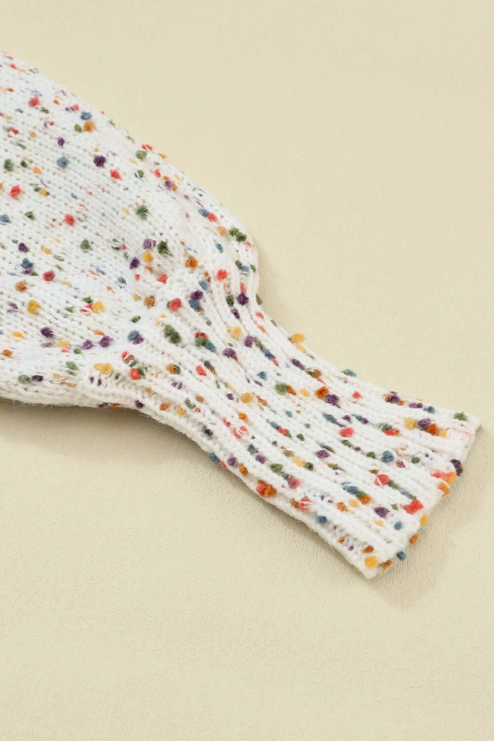 Beige Colorful Dots Cable Knit Crew Neck Sweater - Dixie Hike & Style