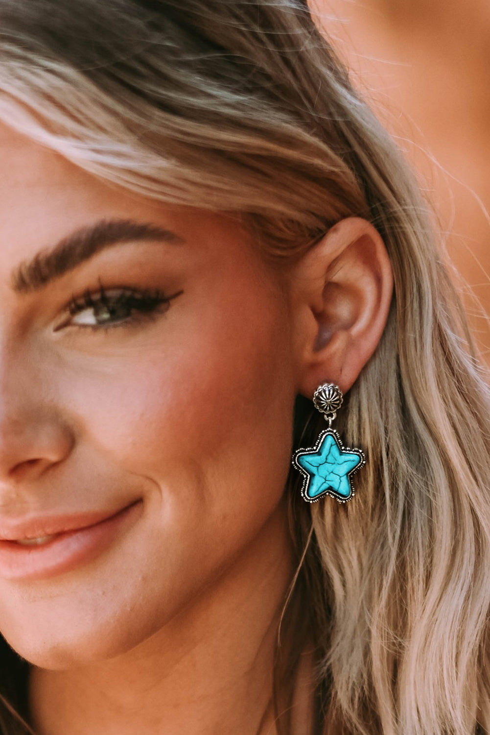 Green Star Dangle Antique Studded Western Earrings - Dixie Hike & Style