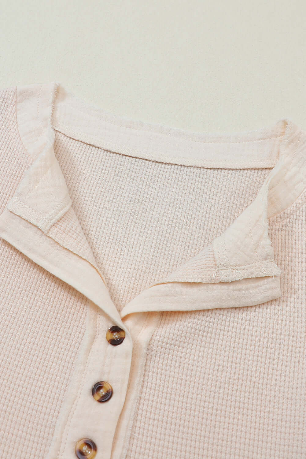 Beige Waffle Knit Textured Henley Top - Dixie Hike & Style