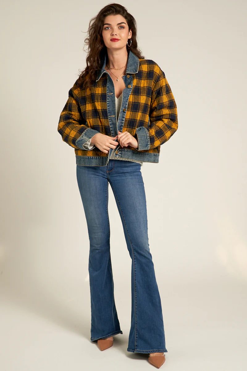 En Creme Josie Plaid Denim Jacket - Dixie Hike & Style