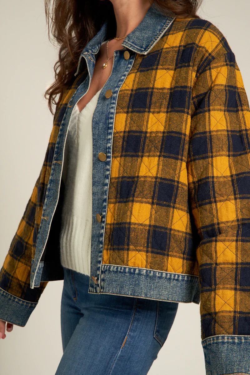 En Creme Josie Plaid Denim Jacket - Dixie Hike & Style
