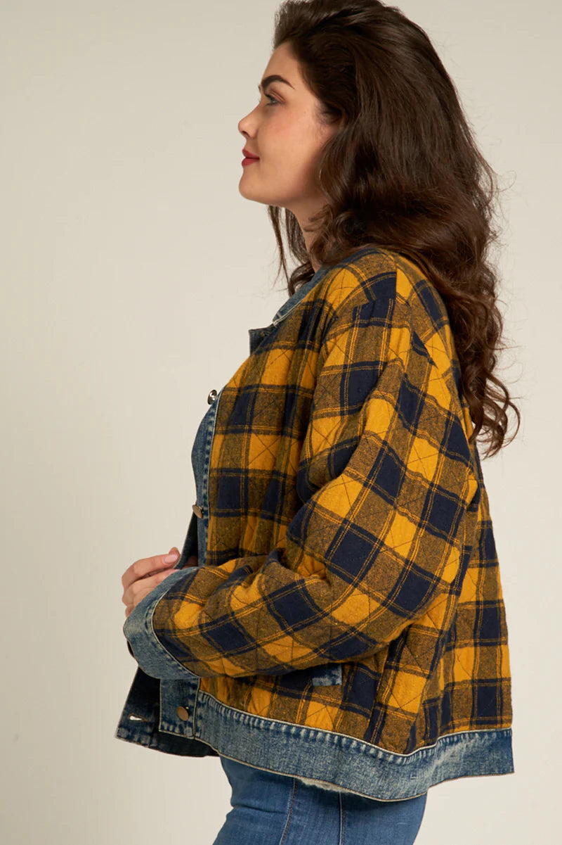 En Creme Josie Plaid Denim Jacket - Dixie Hike & Style
