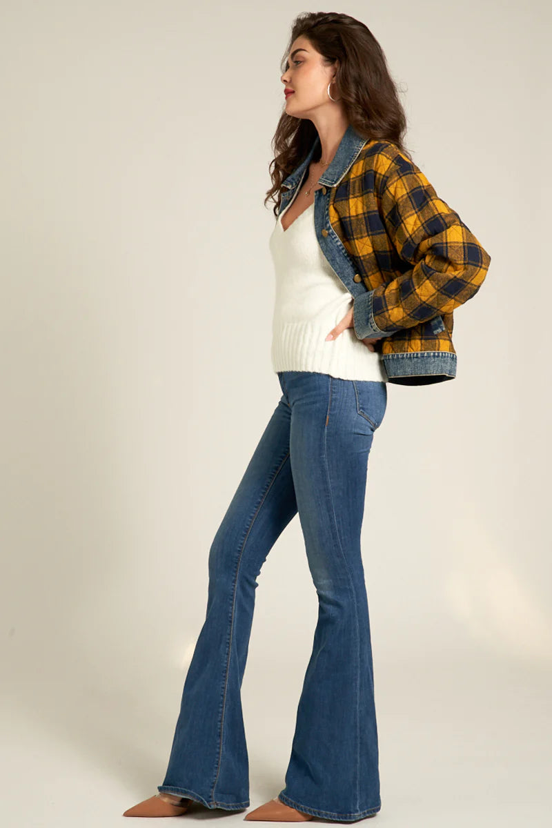 En Creme Josie Plaid Denim Jacket - Dixie Hike & Style