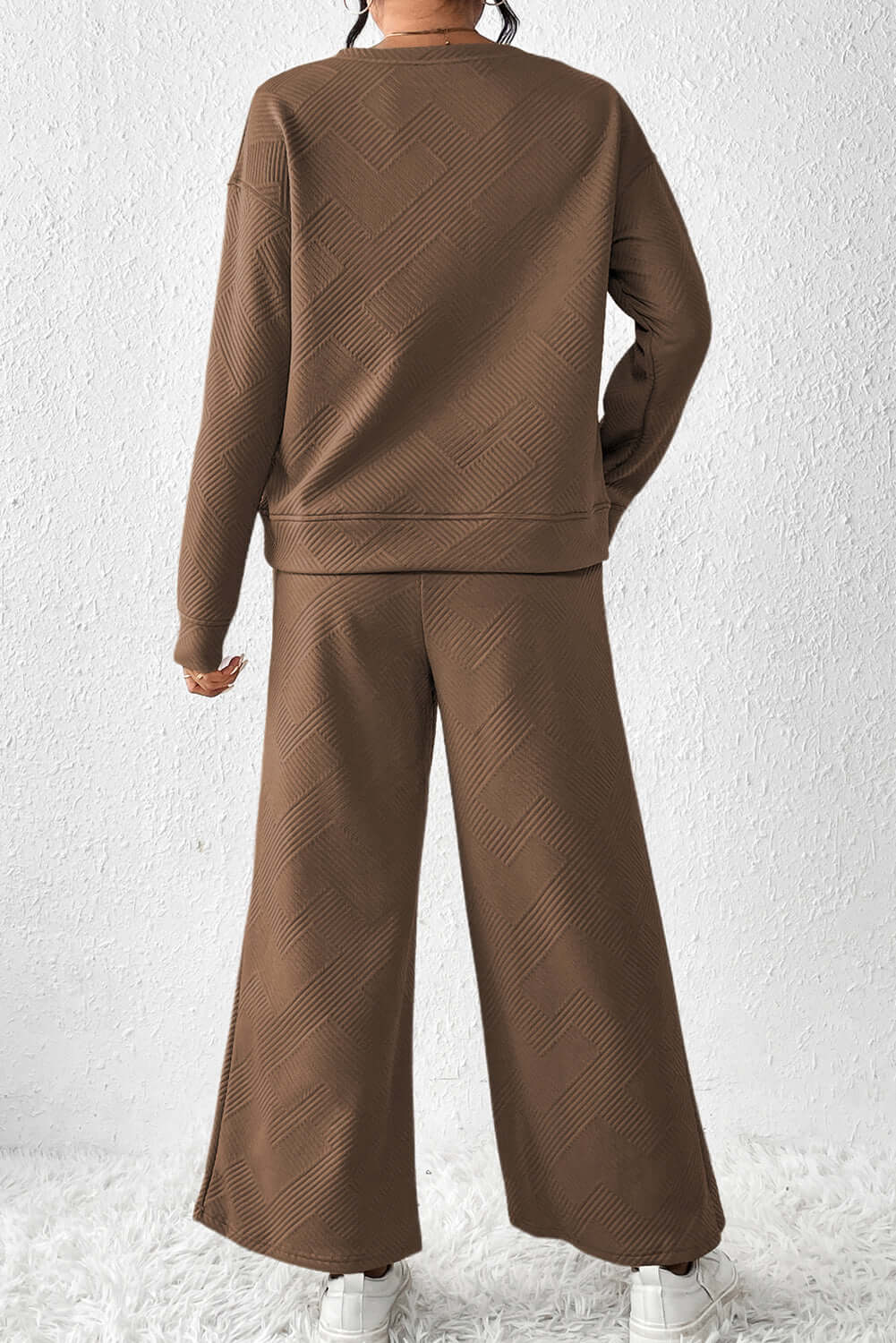 Dark Brown Ultra Loose Textured 2pcs Slouchy Outfit - Dixie Hike & Style
