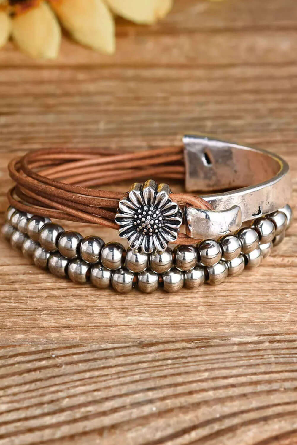Brown Daisy Beading Alloy Multilayer Bracelet - Dixie Hike & Style