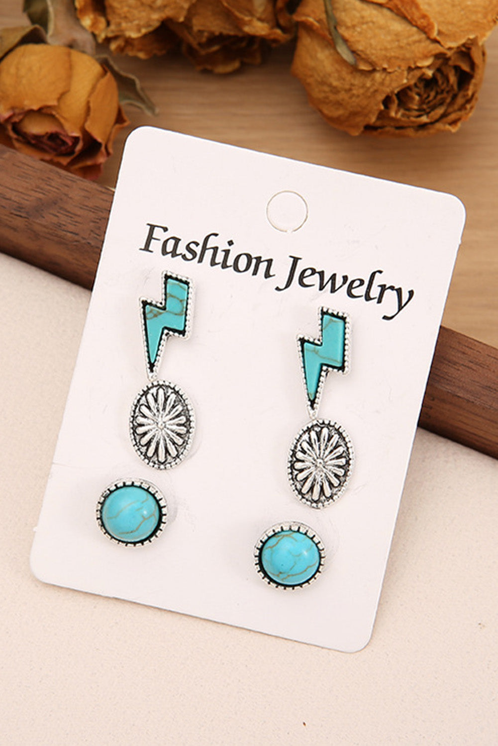 Green Three-piece Turquoise Stud Earrings Set - Dixie Hike & Style