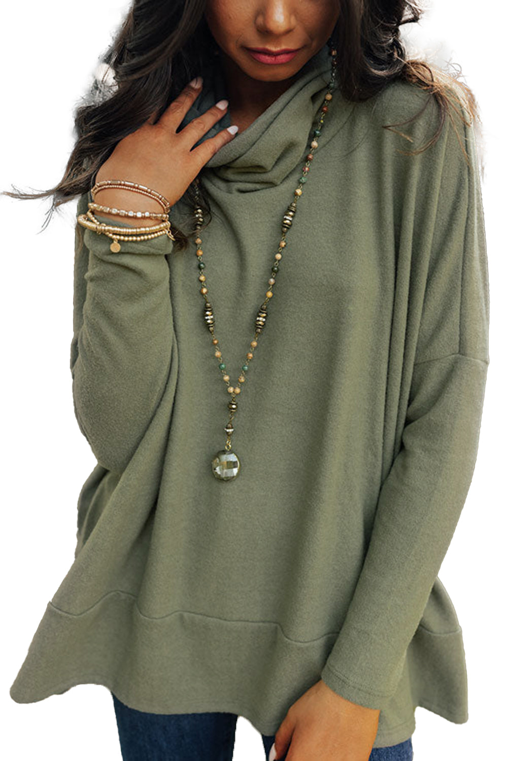Jungle Green Cowl Neck Shift Tunic Top - Dixie Hike & Style