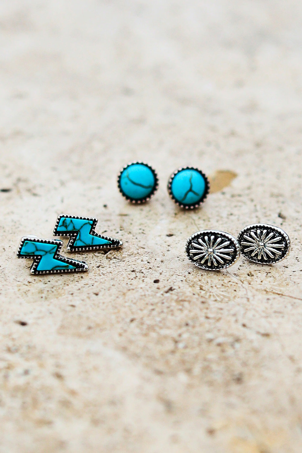 Green Three-piece Turquoise Stud Earrings Set - Dixie Hike & Style
