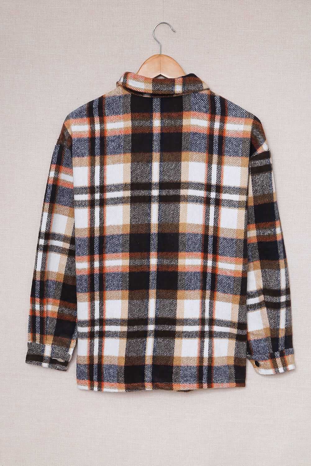 Geometric Plaid Print Pocketed Shacket - Dixie Hike & Style