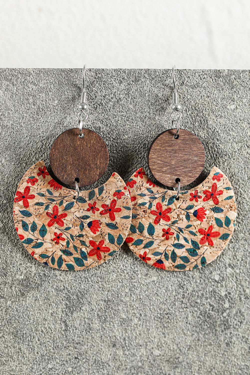 Multicolor Vintage Floral Print Geometric Wood Earrings - Dixie Hike & Style