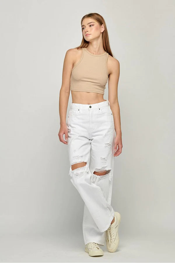Just Black Denim High Rise Dad Jeans White - Dixie Hike & Style