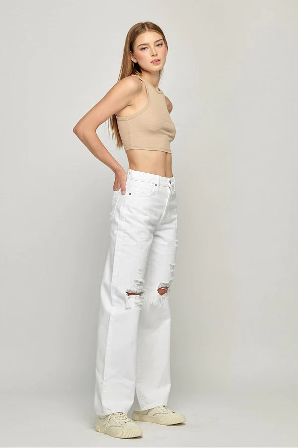 Just Black Denim High Rise Dad Jeans White - Dixie Hike & Style