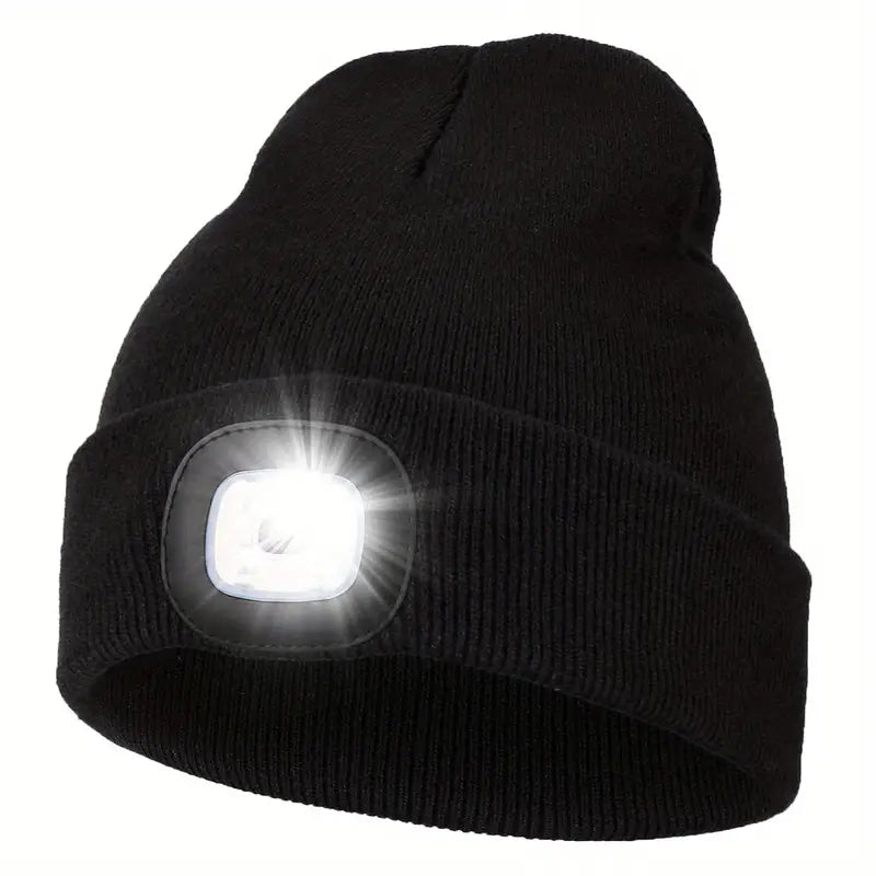 NightGlow Knit Beanie: 4-LED Rechargeable Hat - Dixie Hike & Style