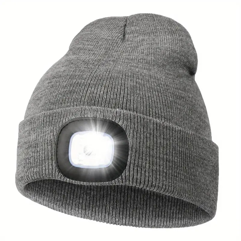 NightGlow Knit Beanie: 4-LED Rechargeable Hat - Dixie Hike & Style