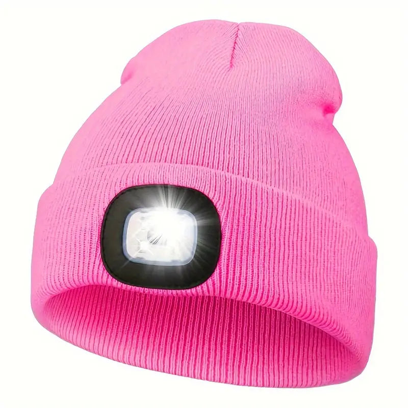 NightGlow Knit Beanie: 4-LED Rechargeable Hat - Dixie Hike & Style