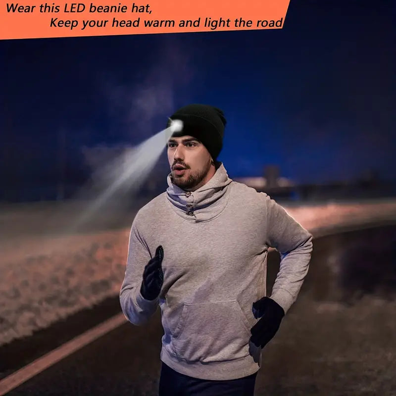 NightGlow Knit Beanie: 4-LED Rechargeable Hat - Dixie Hike & Style