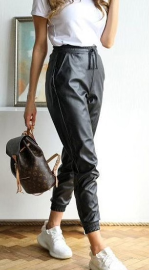 Miou Muse Faux Leather Joggers with Elastic Waist and Ankle - Dixie Hike & Style