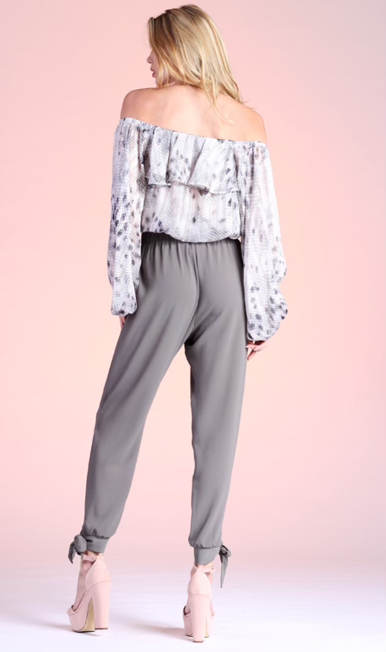Tyche P-6385 Textured Ruffle Waist Ankle Pants - Dixie Hike & Style