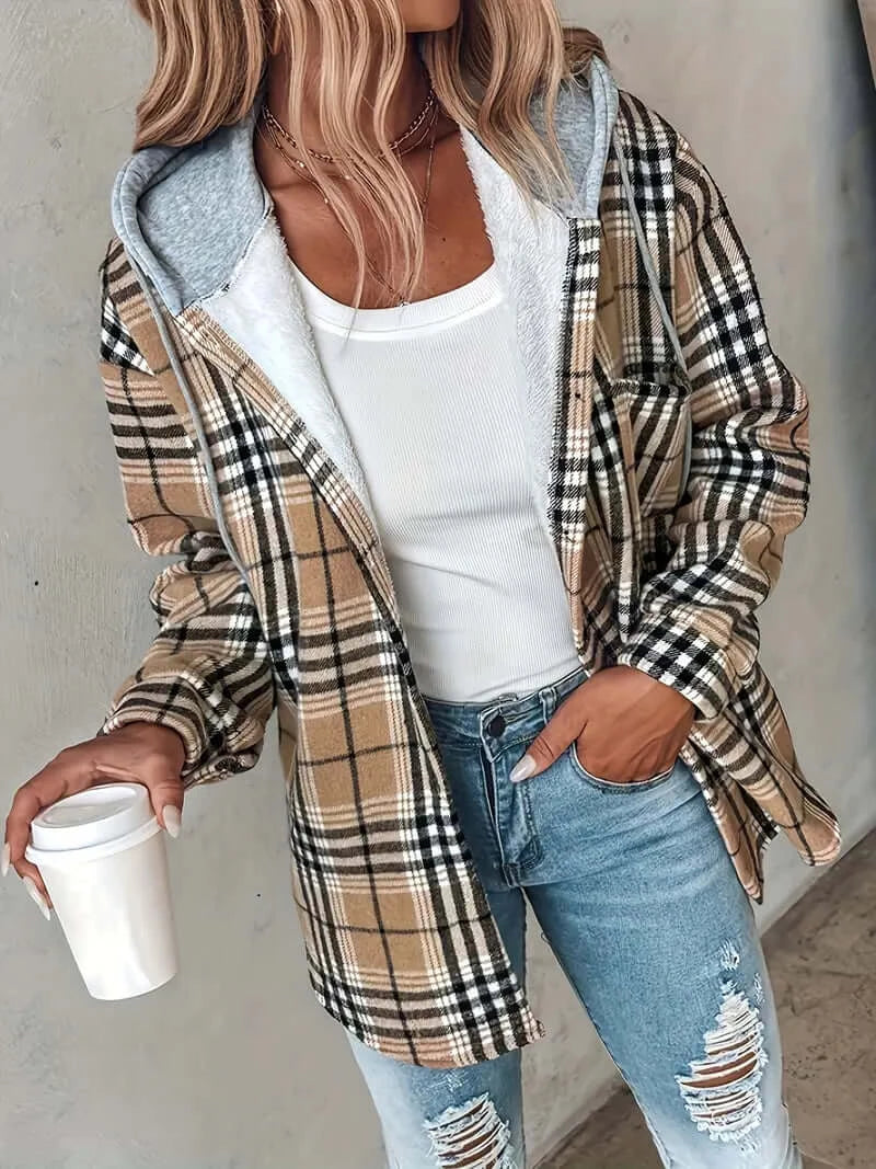 Classic Plaid Hooded Jacket | Women's Thermal Vintage Coat - Dixie Hike & Style