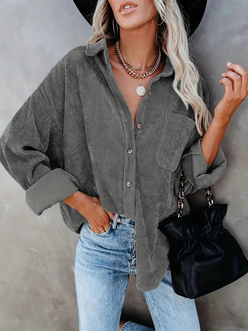 Relaxed Elegance Button-Down | Women's Casual Long Sleeve Shirt - Dixie Hike & Style
