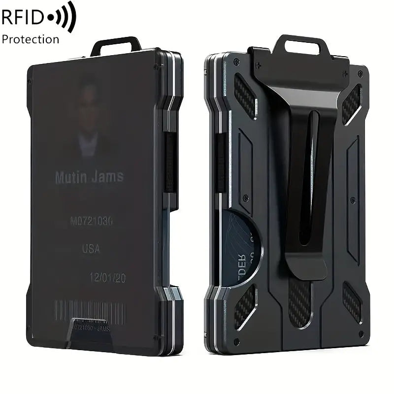Slim RFID-Blocking Wallet: Aluminum Money Clip, ID Window, 15-Card Capacity