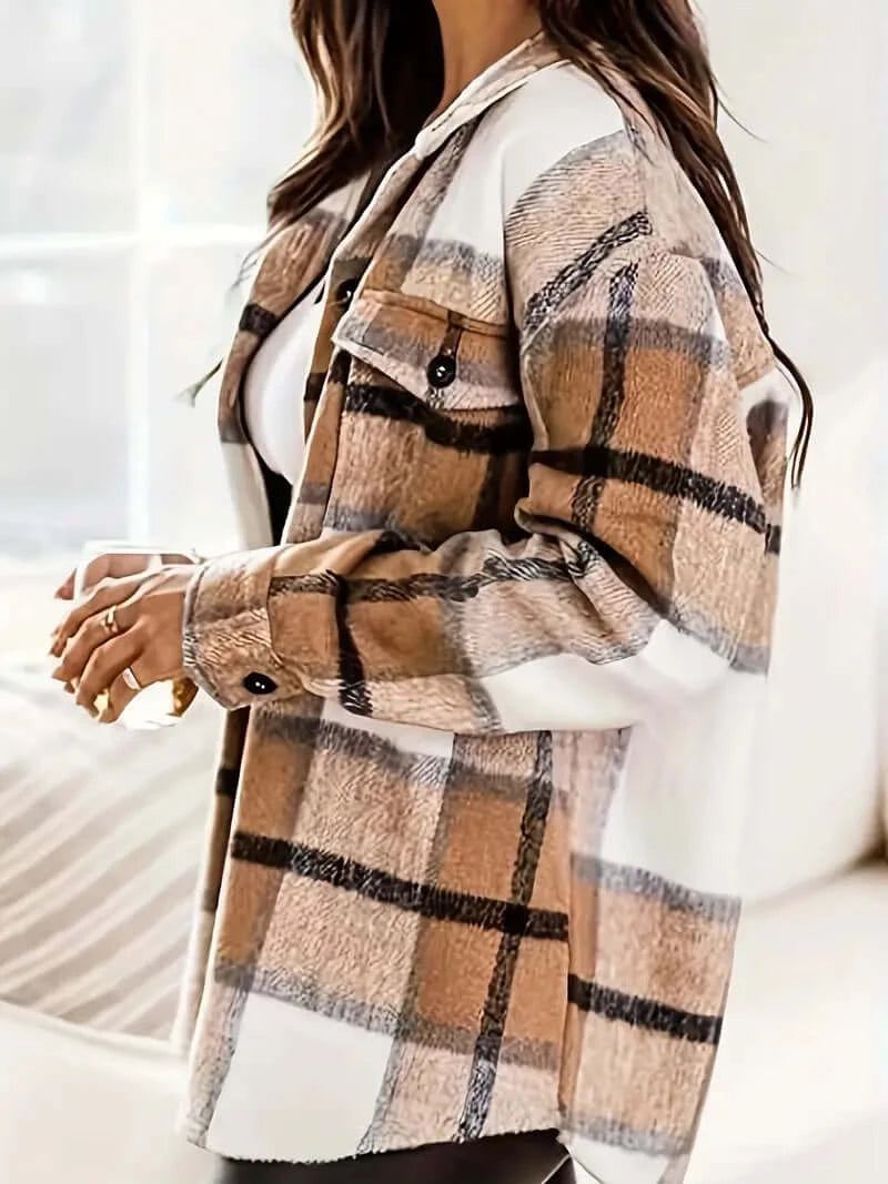 Brown Plaid Adult Button-Up Top - Fall Fashion Essential - Dixie Hike & Style