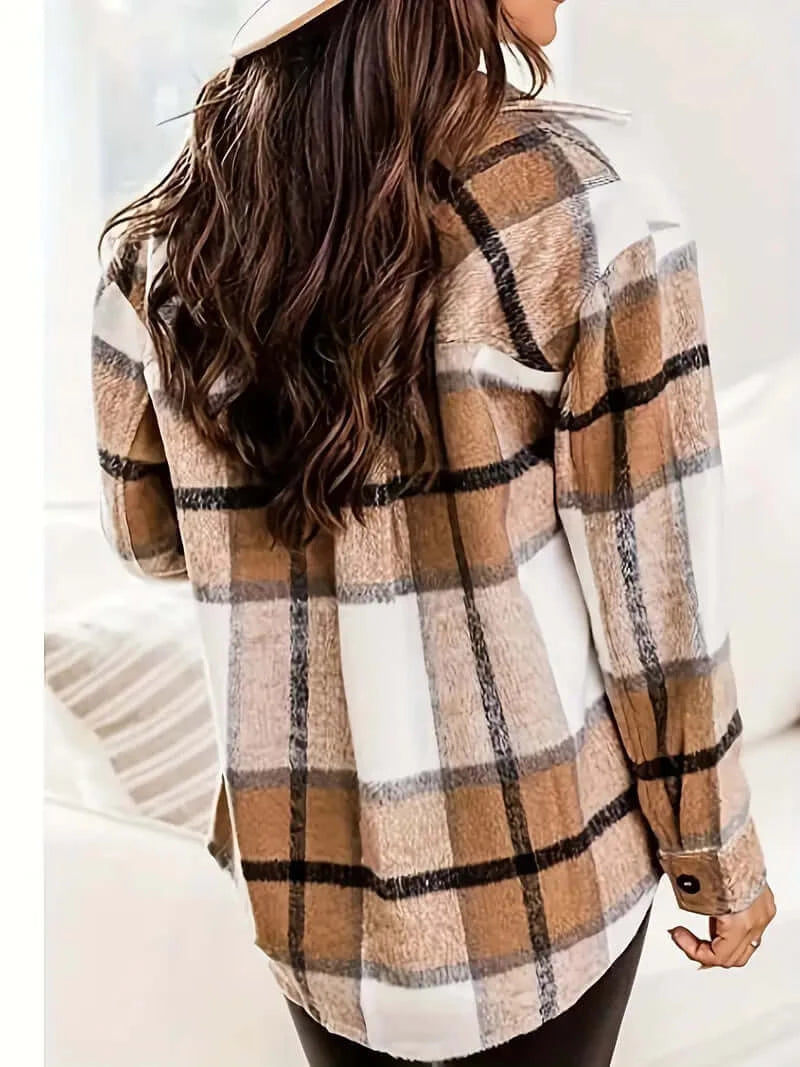 Brown Plaid Adult Button-Up Top - Fall Fashion Essential - Dixie Hike & Style