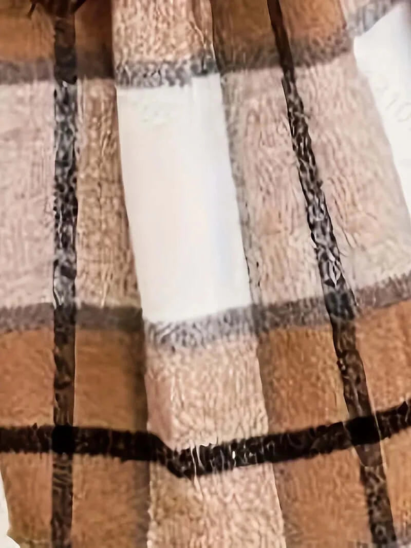 Brown Plaid Adult Button-Up Top - Fall Fashion Essential - Dixie Hike & Style