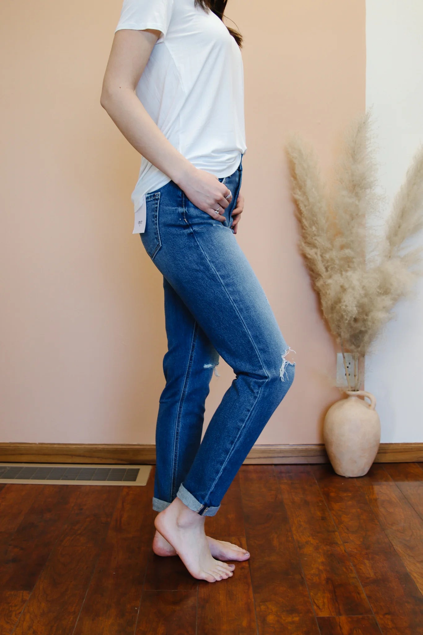 VERVET Erika Blue Distressed Mom Jeans - Dixie Hike & Style