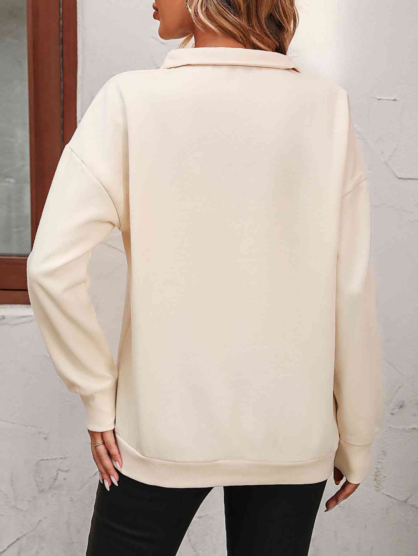 Zip-Up Dropped Shoulder Sweatshirt - Dixie Hike & Style