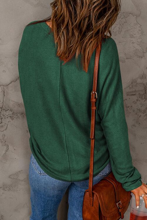 Seam Detail Round Neck Long Sleeve Top - Dixie Hike & Style