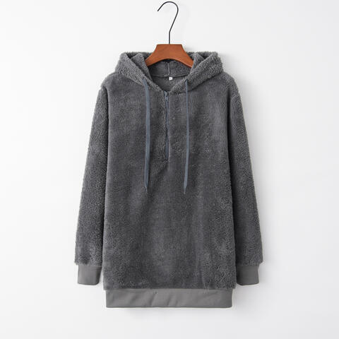 Quarter-Zip Drawstring Teddy Hoodie - Dixie Hike & Style