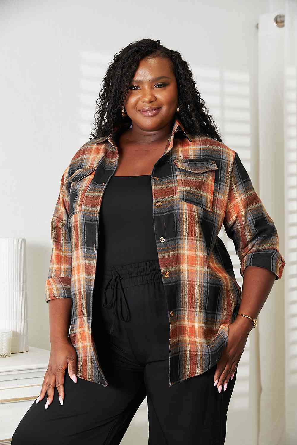 Double Take Plaid Dropped Shoulder Shirt - Dixie Hike & Style