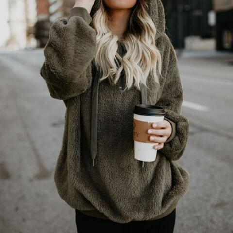 Quarter-Zip Drawstring Teddy Hoodie - Dixie Hike & Style