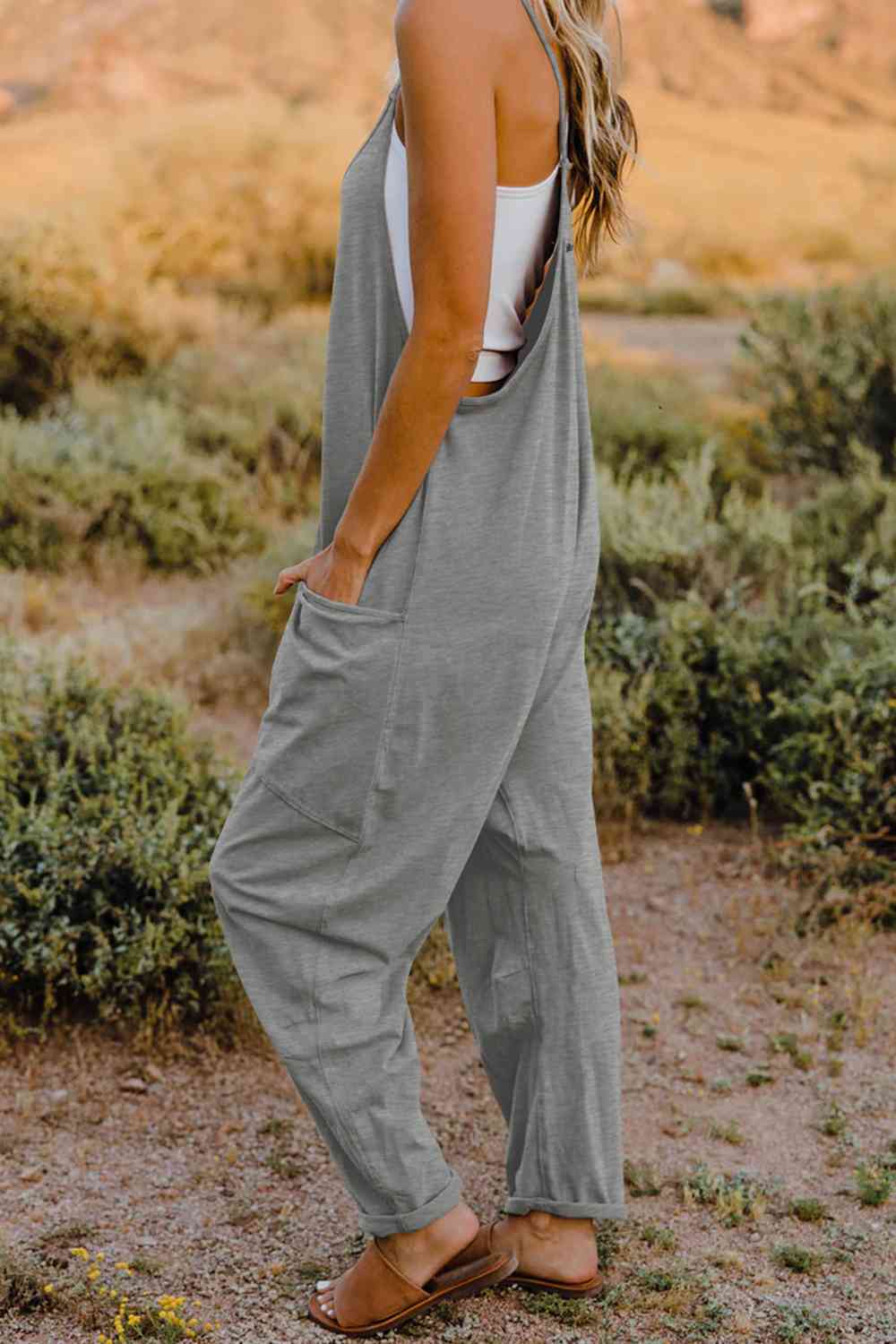 Double Take V-Neck Sleeveless Jumpsuit with Pocket - Dixie Hike & Style