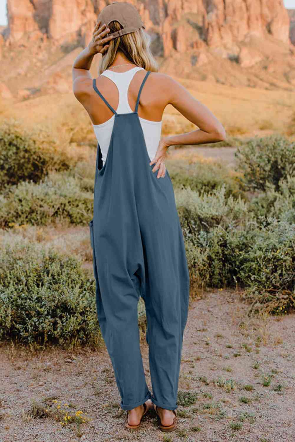 Double Take V-Neck Sleeveless Jumpsuit with Pocket - Dixie Hike & Style