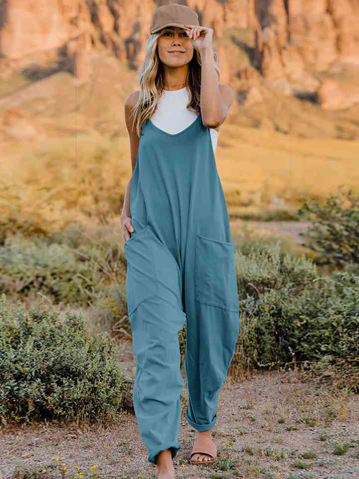 Double Take V-Neck Sleeveless Jumpsuit with Pocket - Dixie Hike & Style