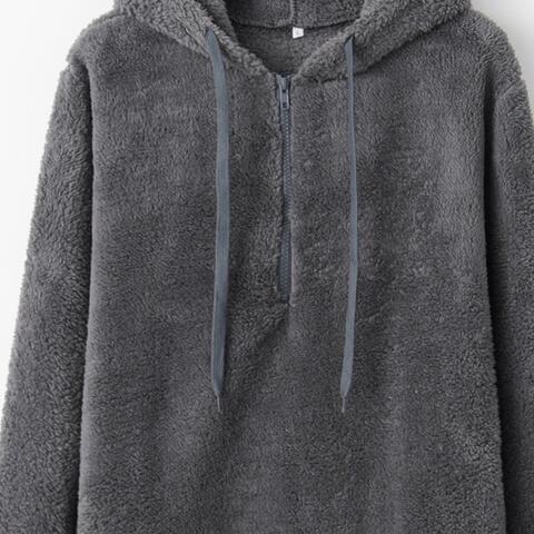 Quarter-Zip Drawstring Teddy Hoodie - Dixie Hike & Style
