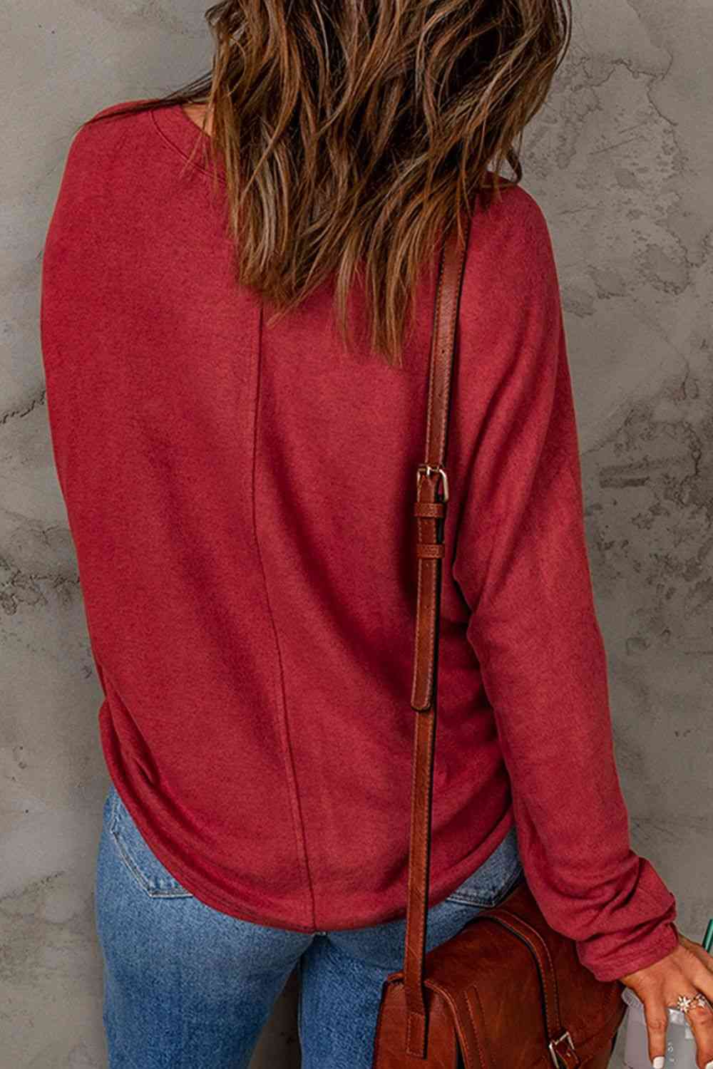 Seam Detail Round Neck Long Sleeve Top - Dixie Hike & Style
