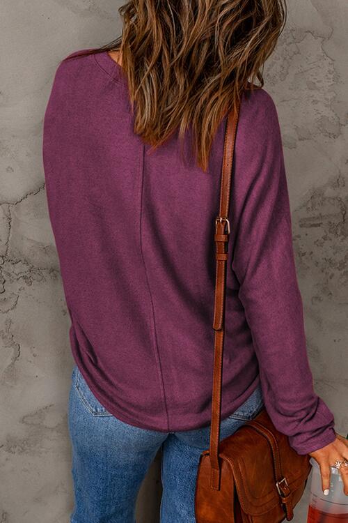 Seam Detail Round Neck Long Sleeve Top - Dixie Hike & Style