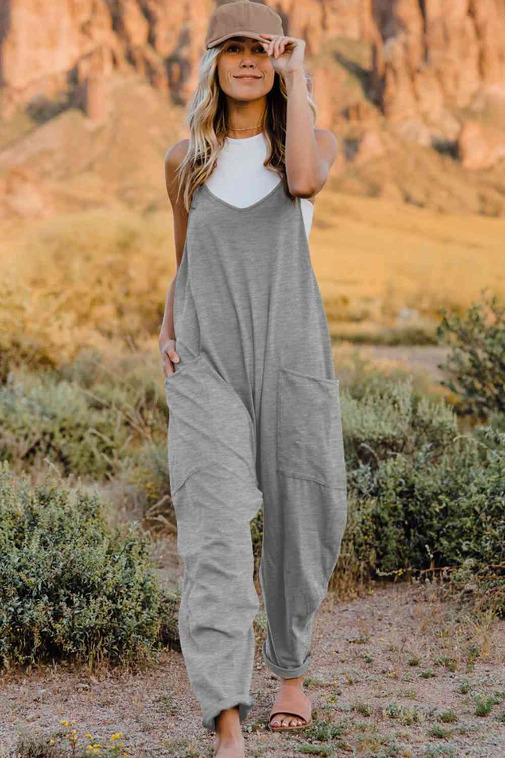 Double Take V-Neck Sleeveless Jumpsuit with Pocket - Dixie Hike & Style