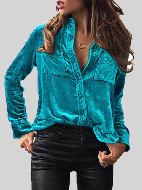 Button Up Collared Shirt with Breast Pockets - Dixie Hike & Style