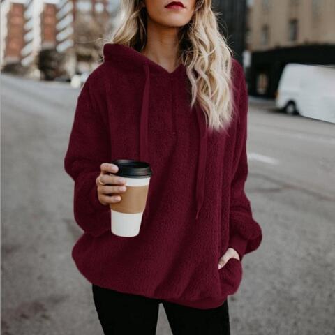 Quarter-Zip Drawstring Teddy Hoodie - Dixie Hike & Style