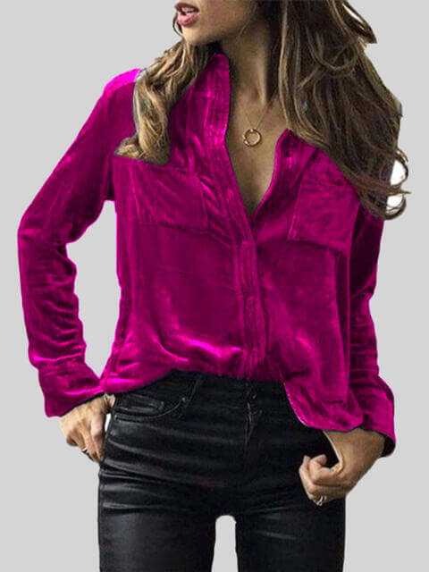 Button Up Collared Shirt with Breast Pockets - Dixie Hike & Style