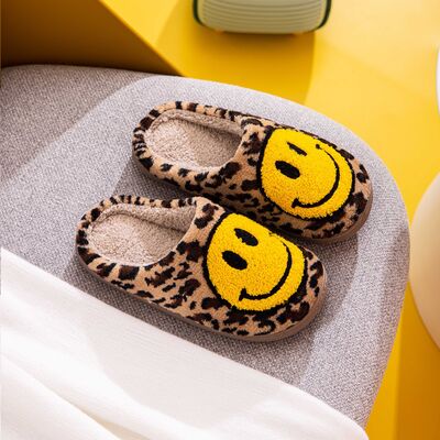 Melody Smiley Face Leopard Slippers - Dixie Hike & Style