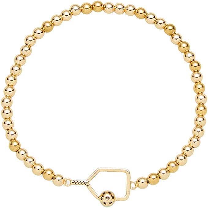 Pickleball Beaded Stretch Bracelet - Gold - Dixie Hike & Style
