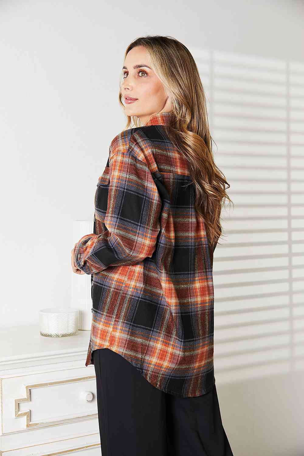 Double Take Plaid Dropped Shoulder Shirt - Dixie Hike & Style