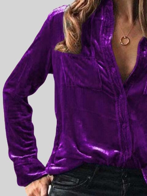 Button Up Collared Shirt with Breast Pockets - Dixie Hike & Style